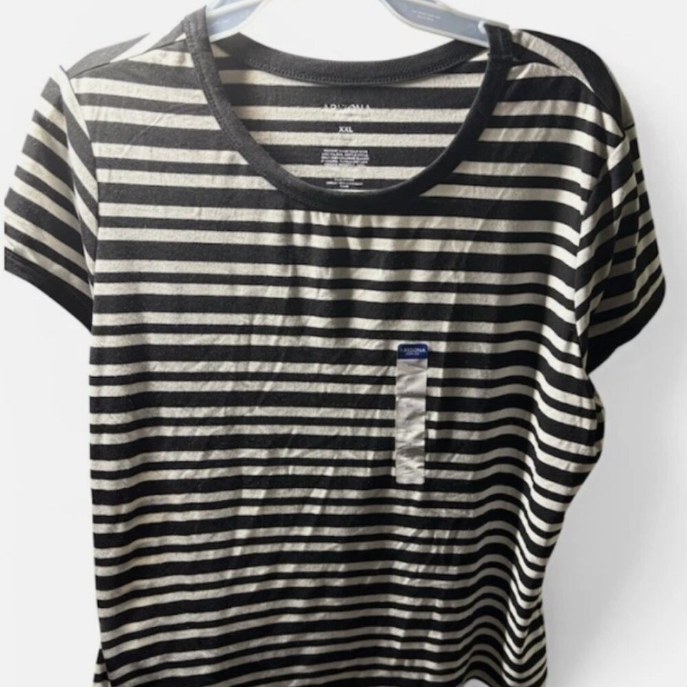 Arizona Jean Co. Women's XXL Striped Black White Crew Neck Short Sleeve T-Shirt